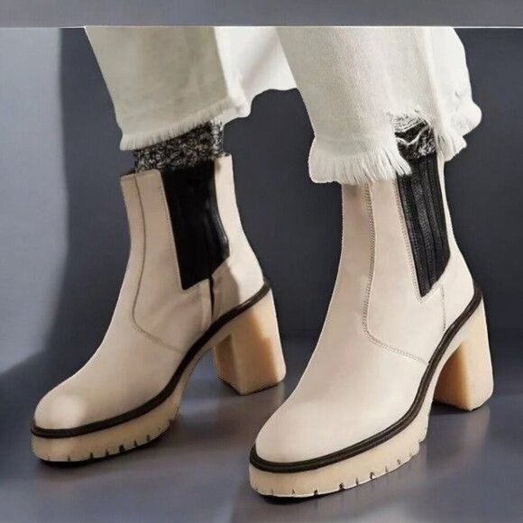 Free People Womens White James Chelsea Boot Chunky Heel NEW 9.5 / 39.5 MSRP $188 - Picture 2 of 12